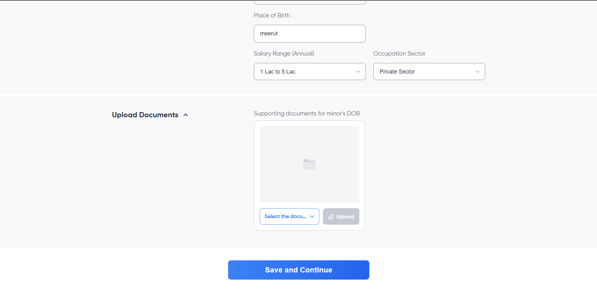 Upload Supporting Documents Screenshot